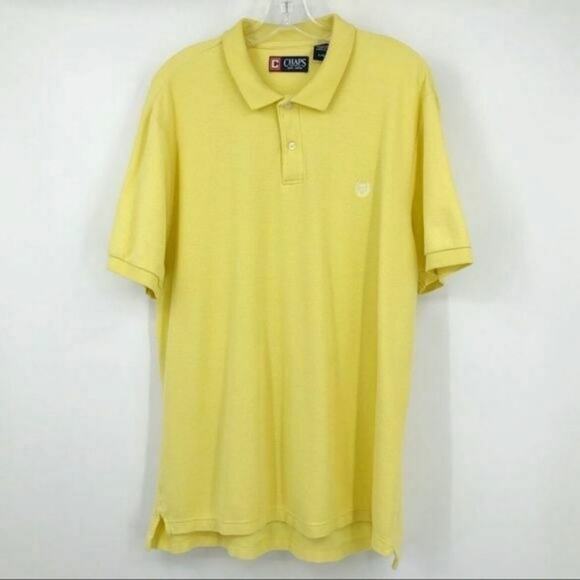 Chaps Men's Polo Shirt Yellow Size L 100% Cotton Short Sleeve 1/4 Button Top - Picture 2 of 6